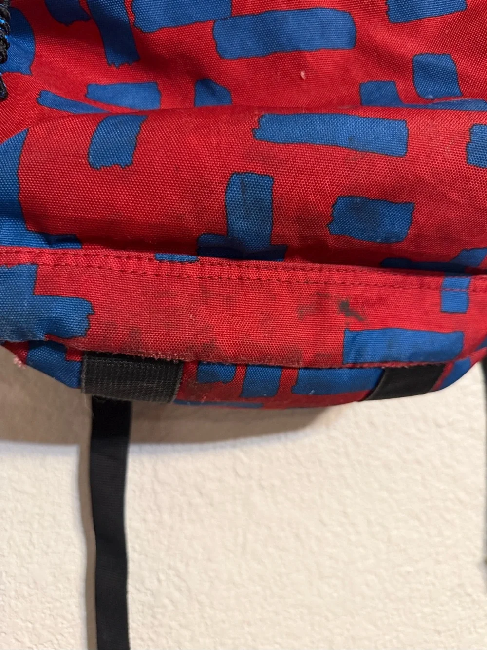 Volcom Red Backpack with Blue Geometric Print